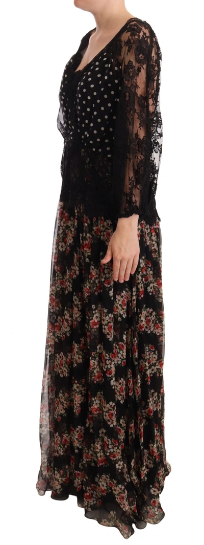 Shop Dolce & Gabbana Elegant Lace Floral Maxi Dress With Polka Women's Dots In Black