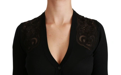 Shop Dolce & Gabbana Alluring Silk Blend Lace Women's Cardigan In Black