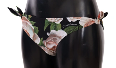 Shop Dolce & Gabbana Elegant Rose Print Bikini Women's Bottom In Black