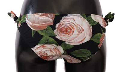 Shop Dolce & Gabbana Elegant Rose Print Bikini Women's Bottom In Black