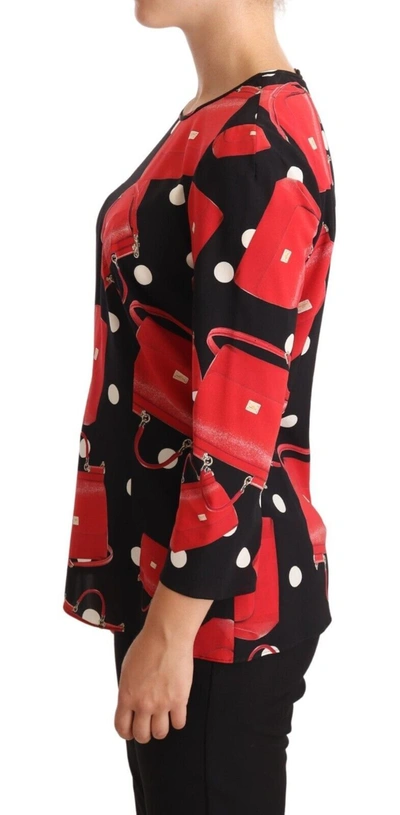 Shop Dolce & Gabbana Elegant Sicily Bag Print Women's Blouse In Black And Red