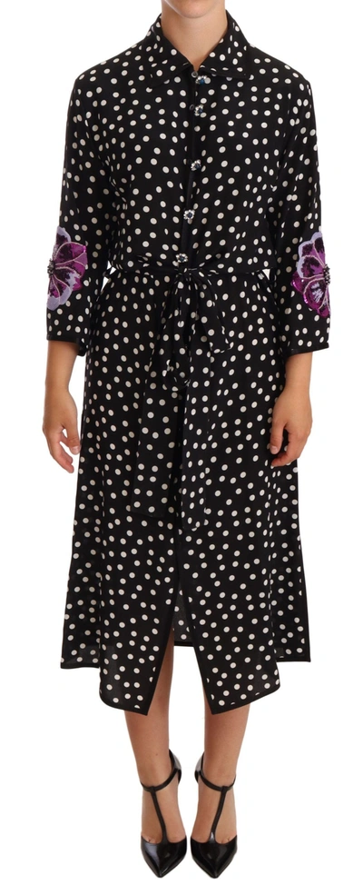 Dolce & Gabbana Black White Crystal Sequined Floral Dress In Black