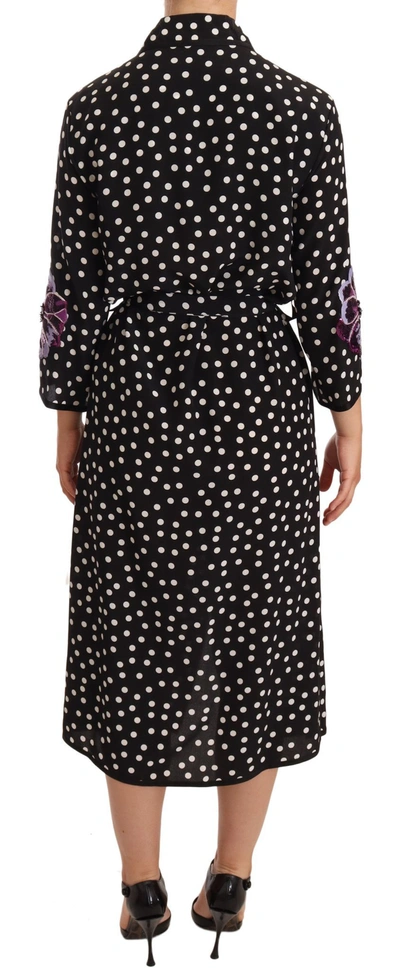 Dolce & Gabbana Black White Crystal Sequined Floral Dress In Black