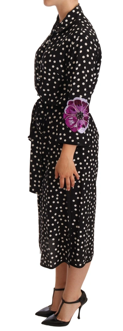 Dolce & Gabbana Black White Crystal Sequined Floral Dress In Black