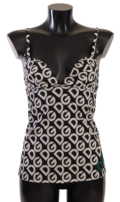 Shop Dolce & Gabbana Chic Logo Print Camisole Tank Women's Top In Black/white