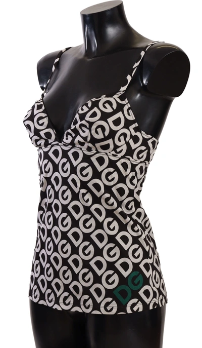 Shop Dolce & Gabbana Chic Logo Print Camisole Tank Women's Top In Black/white