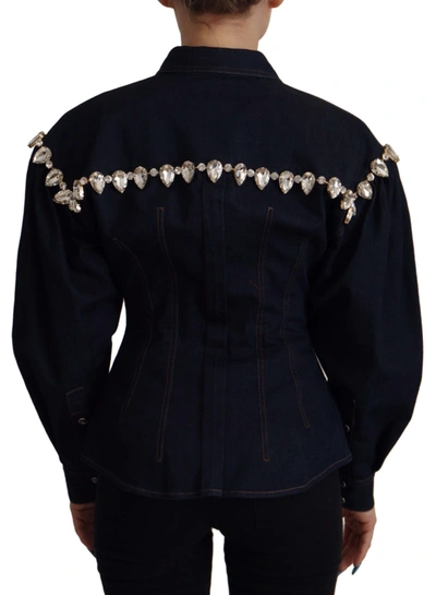 Dolce & Gabbana Blue Denim Crystal Embellish Cotton Jacket In Blue