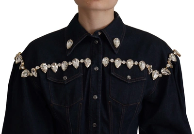 Dolce & Gabbana Blue Denim Crystal Embellish Cotton Jacket In Blue
