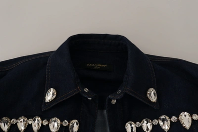 Dolce & Gabbana Blue Denim Crystal Embellish Cotton Jacket In Blue