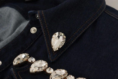 Shop Dolce & Gabbana Elegant Crystal-embellished Denim Women's Jacket In Blue