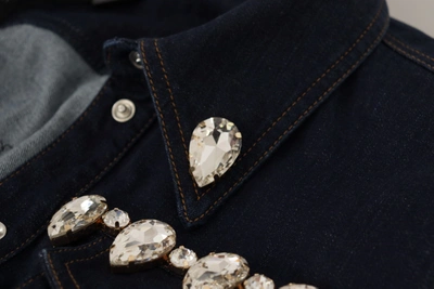 Dolce & Gabbana Blue Denim Crystal Embellish Cotton Jacket In Blue