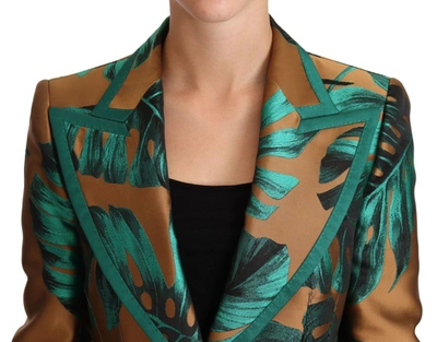 Shop Dolce & Gabbana Elegant Leaf Print Silk-blend Women's Coat In Brown