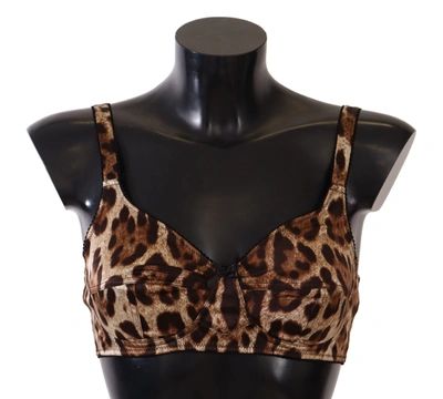 Shop Dolce & Gabbana Elegant Silk Leopard Print Women's Bra In Brown
