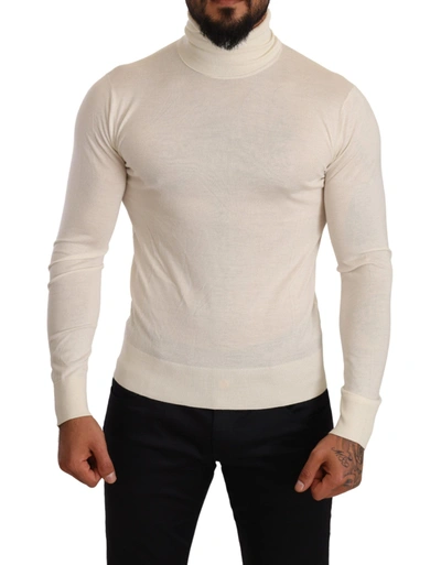 Shop Dolce & Gabbana Ivory Cashmere-silk Blend Turtleneck Men's Sweater In Cream