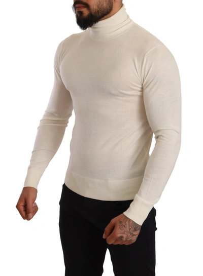 Shop Dolce & Gabbana Ivory Cashmere-silk Blend Turtleneck Men's Sweater In Cream