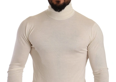 Shop Dolce & Gabbana Ivory Cashmere-silk Blend Turtleneck Men's Sweater In Cream