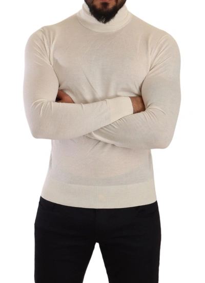 Shop Dolce & Gabbana Ivory Cashmere-silk Blend Turtleneck Men's Sweater In Cream