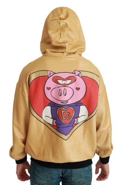 Dolce & Gabbana Gold Pig Of The Year Hooded Sweater In Gold