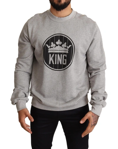 Shop Dolce & Gabbana Regal Crown Cotton Sweater - Sophisticated Men's Gray