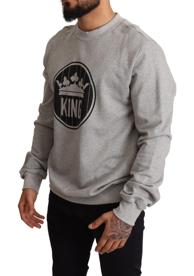 Dolce & Gabbana Gray Crown King Cotton Pullover Sweater In Gray