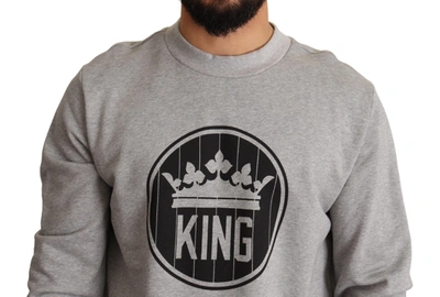 Dolce & Gabbana Gray Crown King Cotton Pullover Sweater In Gray
