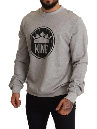 Dolce & Gabbana Gray Crown King Cotton Pullover Sweater In Gray