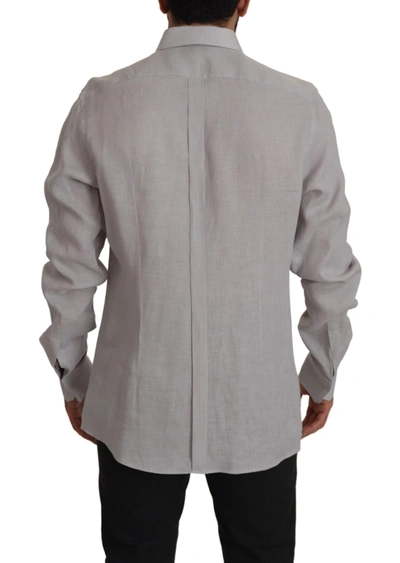 Shop Dolce & Gabbana Elegant Grey Slim Fit Linen Men's Shirt In Gray