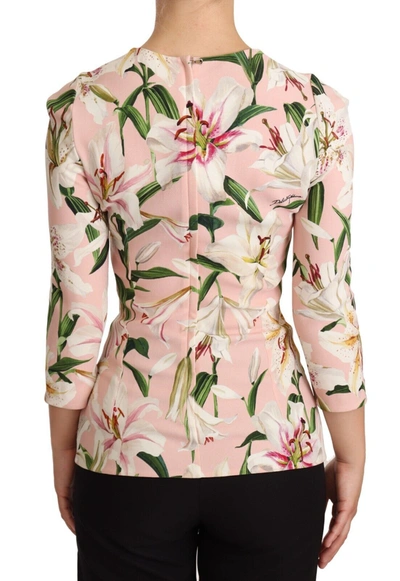 Shop Dolce & Gabbana Pastel Pink Lily Print Fitted Women's Blouse
