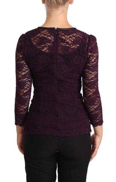 Shop Dolce & Gabbana Elegant Sheer Lace Long Sleeve Women's Blouse In Purple