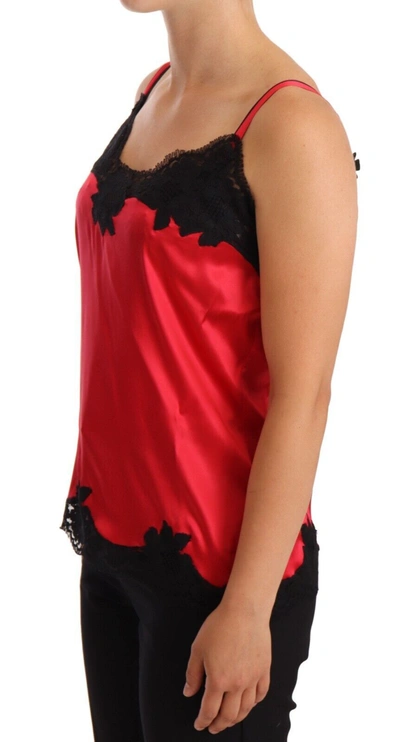 Shop Dolce & Gabbana Red Floral Lace Silk Satin Camisole Lingerie Women's Top In Black And Red