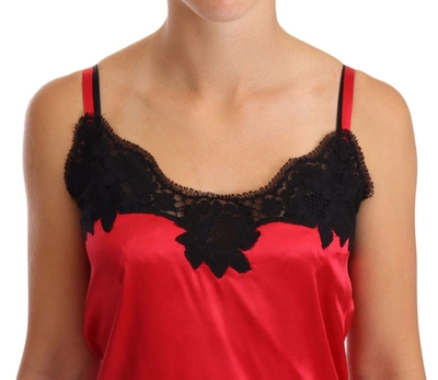 Shop Dolce & Gabbana Red Floral Lace Silk Satin Camisole Lingerie Women's Top In Black And Red