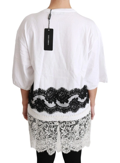 Dolce & Gabbana White Fashion Sinner Cotton Lace T-shirt Top In Black/white
