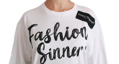 Dolce & Gabbana White Fashion Sinner Cotton Lace T-shirt Top In Black/white