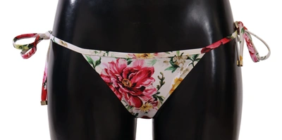 Shop Dolce & Gabbana Chic Floral Print Bikini Bottom With Women's Drawstrings In White