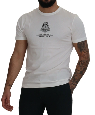 Shop Dolce & Gabbana Chic White Logo Print Cotton Men's Tee