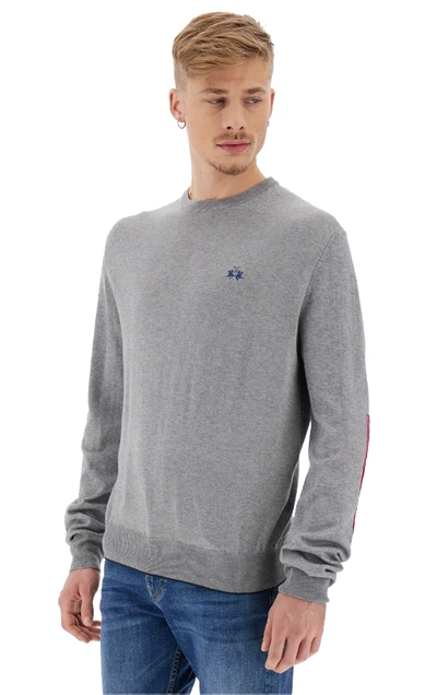 Shop La Martina Embroidered Logo Cotton Crew Neck Men's Sweater In Gray