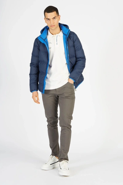 Shop La Martina Elegant Blue High-collar Men's Puffer  Jacket