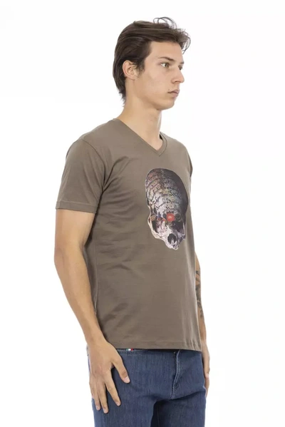 Shop Trussardi Action Elevated Casual Brown V-neck Men's Tee