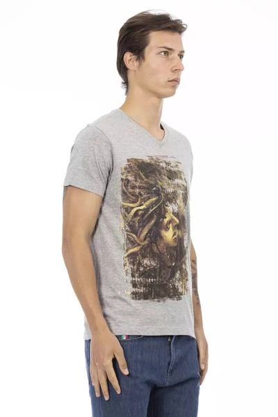 Shop Trussardi Action Chic Gray V-neck Tee With Stylish Front Men's Print