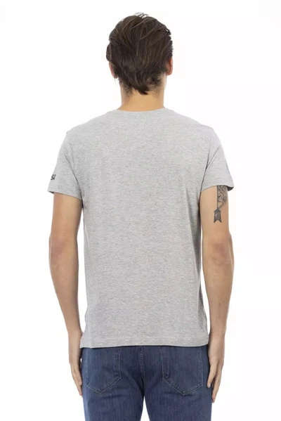 Shop Trussardi Action Chic Gray V-neck Tee With Stylish Front Men's Print