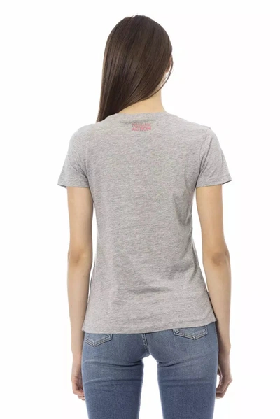 Shop Trussardi Action Chic Gray Cotton Blend Tee With Artistic Women's Print
