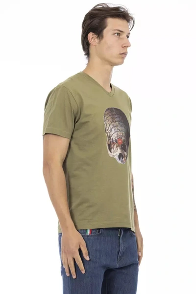Shop Trussardi Action Elegant V-neck Tee With Chic Front Men's Print In Green