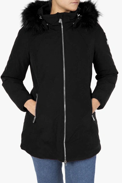 Shop Yes Zee Chic Hooded Down Jacket With Fur Women's Detail In Black