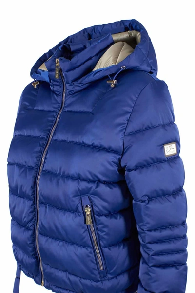 Shop Yes Zee Chic Zippered Short Down Jacket With Women's Hood In Blue
