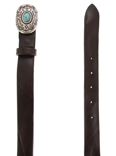 Shop Alberto Luti Leather Belt With Engraved Buckle