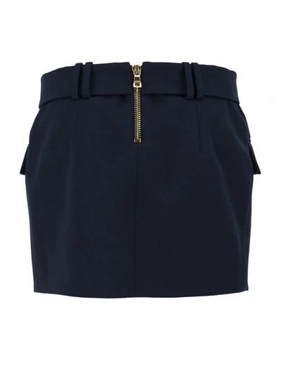 Shop Balmain Short Blue Wool Low Rise Skirt