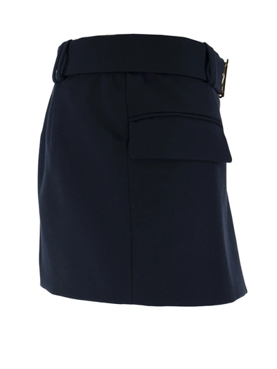 Shop Balmain Short Blue Wool Low Rise Skirt