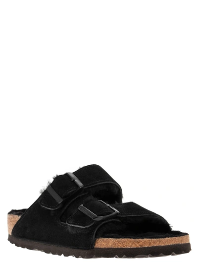 Birkenstock 'arizona' Black Sandals With Logo Lettering On The Buckle