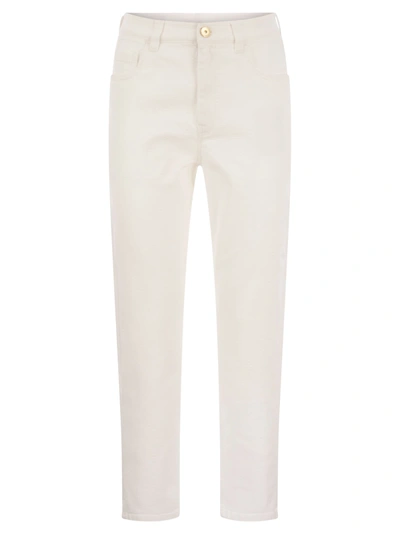 Shop Brunello Cucinelli Baggy Trousers In Garment Dyed Comfort Denim With Shiny Tab