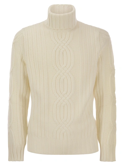 Shop Brunello Cucinelli Braided Cashmere Turtleneck Sweater
